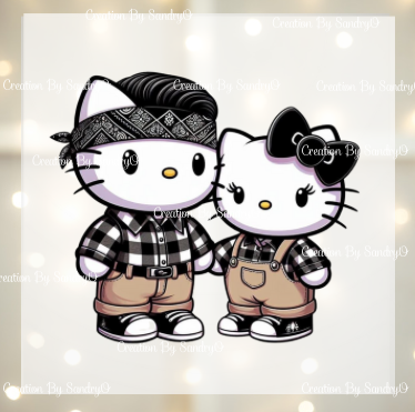 D133 Hello Kitty | Cute Kitten Couple | DTF Transfers | DTF