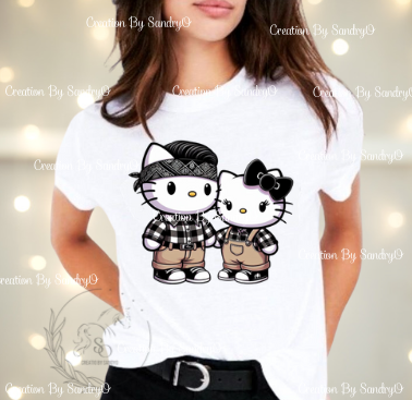 D133 Hello Kitty | Cute Kitten Couple | DTF Transfers | DTF
