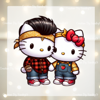 D121 Hello Kitty | Cute Kitten Couple | DTF Transfers | DTF