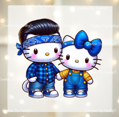 D131 Hello Kitty | Cute Kitten Couple | DTF Transfers | DTF