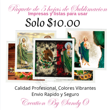 Paquete de 5 hojas impresas para sublimacion